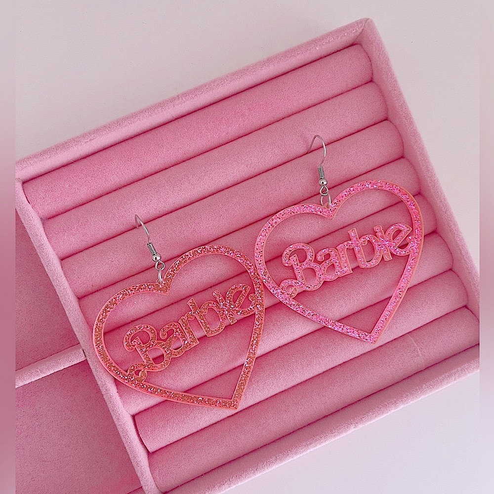 Barbie Boutique heart glitter earrings NWT